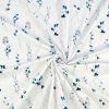 Bavlnená látka biela - Modré kvety a motýle