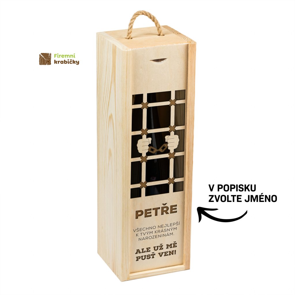 Dřevěná dárková krabička na víno k narozeninám - 36x11x11cm, Přírodní -  Firemní krabičky