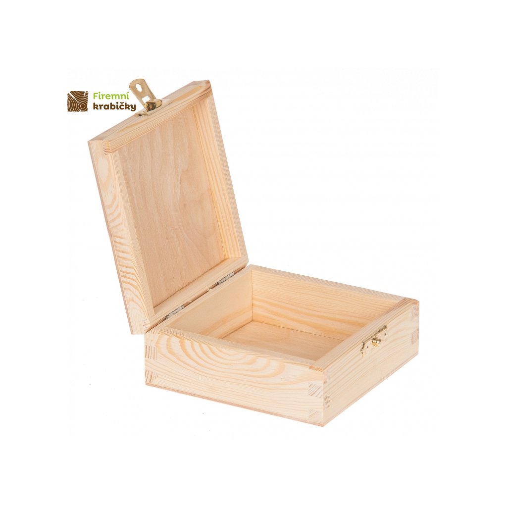 Dřevěná krabička se sponou - 12x12x5 cm, Přírodní - Firemní krabičky