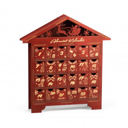 Dřevěný adventní kalendář Domeček - Červený