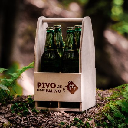 Dřevěný nosič na 4 piva PIVO JE MOJE PALIVO - 30x16x16 cm, Přírodní