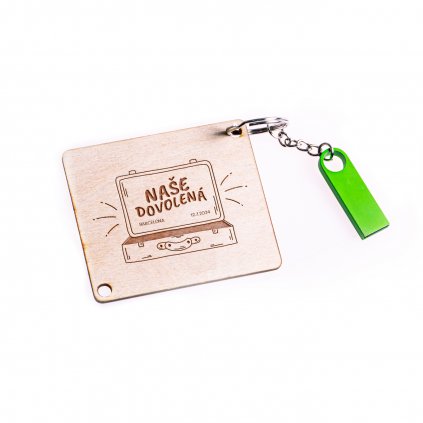 Klíčenka s kovovým mini USB flash diskem 16 GB - NAŠE DOVOLENÁ