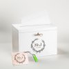 Dřevěný box na svatební přání na klíč, Bílá + klíčenka s kovovým mini USB flash diskem 16 GB  + KLÍČEK ZDARMA