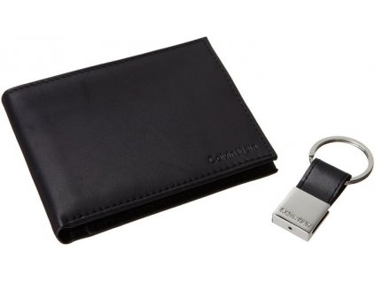 Calvin Klein pánská kožená peněženka černá s klíčenkou