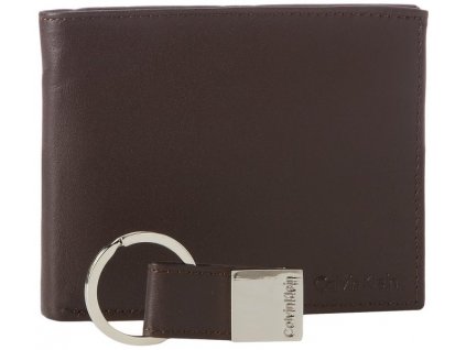 Calvin Klein pánská kožená peněženka hnědá s klíčenkou
