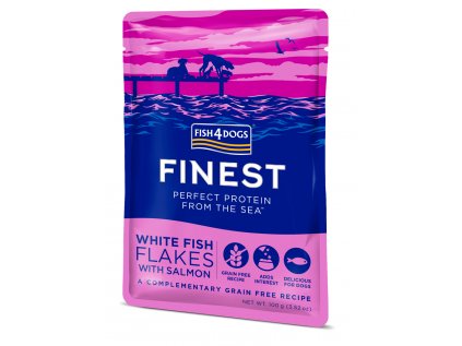 FISH4DOGS Kapsička pro psy Finest kousky bílé ryby s lososem 100 g