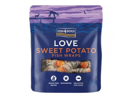 FISH4DOGS Pamlsky pro psy LOVE rybí závitky s batáty 100 g