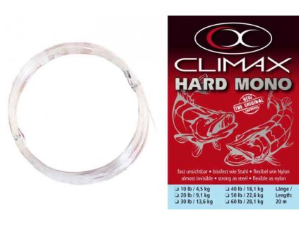 Návazcový silon Climax HARD MONO 20m Průměr: 0,50mm nosnost: 9,1kg / 20lb