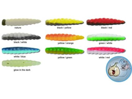 Gumená nástraha Magic Trout B-Maggot Cesnak 2.5cm 10ks       (Farba White/Red)