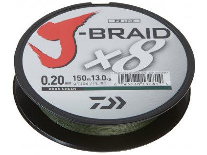 Daiwa pletená šňůra J-Braid barva Dark Green - 150 m. 0,16mm/9kg