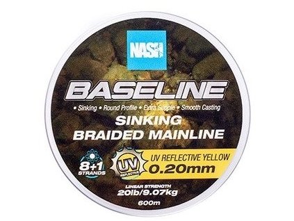 Nash Splétaná šňůra BASELINE SINKING BRAID UV YELLOW  0.20 mm 600 m