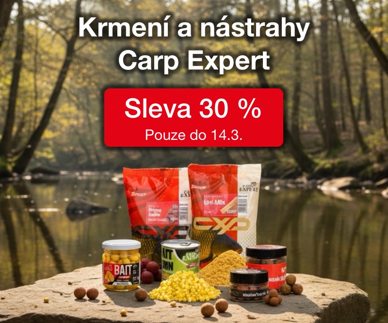 Krmení a nástrahy Carp Expert se slevou 30 % – jen do 14. 3.! 🎣 Využijte časově omezenou akci na oblíbené krmné směsi, boilies, pelety i nástrahy Carp Expert. Doplňte zásoby kvalitního krmení za výjimečnou cenu a připravte se na novou rybářskou sezónu.