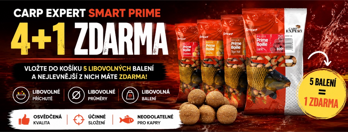 Nakombinujte si 5 libovolných balení boilies Carp Expert Smart Prime a nejlevnější z nich získáte ZDARMA! Příchutě, průměry i velikosti balení můžete libovolně kombinovat. 🎣
