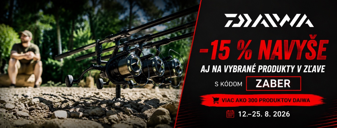 Extra 15% na Daiwa! 🔥 Cez 300 produktov Daiwa teraz ešte výhodnejšie. Zľava platí aj na vybrané už zľavnené produkty. Kód: ZABER