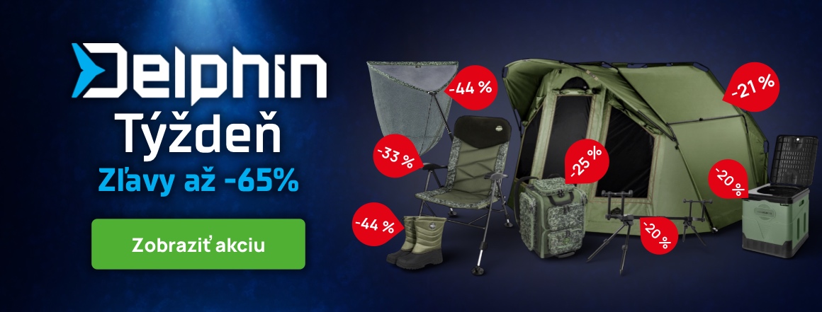 Akcia Delphin týždeň prináša zľavy až -65% na rybárske vybavenie značky Delphin. Vyberte si bivaky, kreslá, stojany, tašky a ďalšie rybárske vybavenie za výhodné ceny.