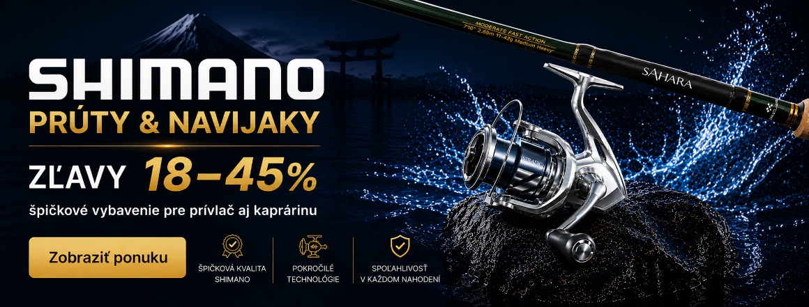 Nakupujte špičkové Shimano prúty a navijaky so zľavami 18–45 %. Objavte kvalitné vybavenie pre prívlač aj kaprárinu vrátane obľúbených modelov Shimano Stradic či Sahara. Akcia platí na vybrané produkty iba po obmedzený čas.