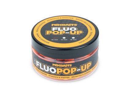 Mikbaits Fluo pop-up Broskev/Pepř (Objem 100ml, Průměr 10mm)