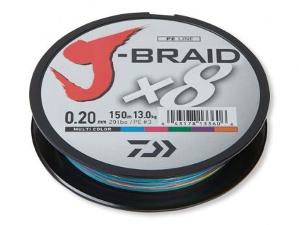 Daiwa pletená šnúra J-Braid Grand X8 Multi-Color 150m (Priemer 0,06 mm)