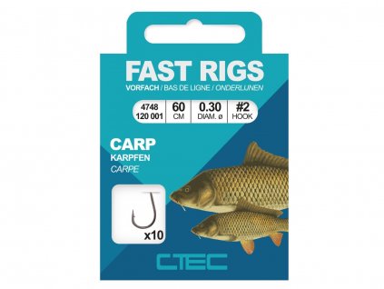 SPRO nadväzce C-Tec Fast Rigs Carp Gold 60cm 10ks (Priemer 0,30 mm, Veľkosť háčika 2)