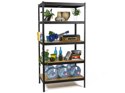 Regál 2000×1000×450 mm lakovaný 5-policový, nosnost 875 kg - ČERNÝ