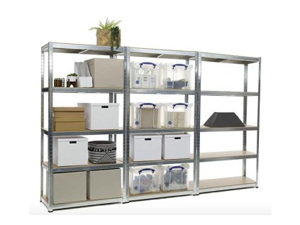 Regál kovový zinkovaný 5-policový 2000×900×450 mm, nosnost 875 kg