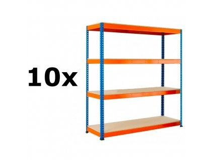 AKCE - Balíček : 10x  Regál 1800x1800x600 mm PROFESIONÁLNÍ lakovaný 4-policový, nosnost 1600kg - MODRO-ORANŽOVÝ