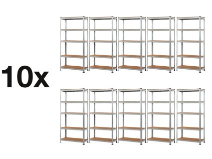 AKCE - Balíček : 10x Regál 2000x900x500 mm kovový zinkovaný 5-policový, nosnost 875 kg