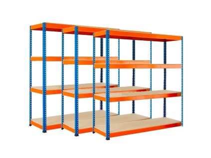 469 akce balicek 3x regal 1800x1800x700 mm profesionalni lakovany 4 policovy nosnost 1600kg modro oranzovy