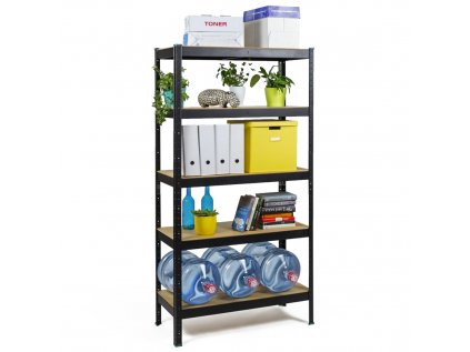 Regál 1800×600×400 mm lakovaný 5-policový, nosnost 875 kg - ČERNÝ