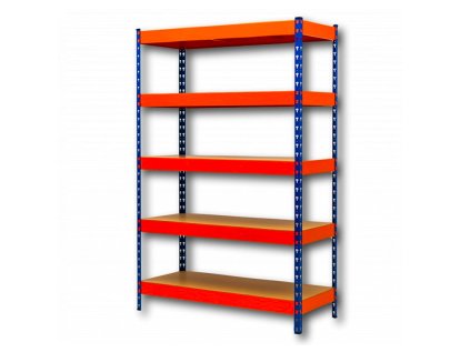 Regál 2160x1600x600 mm PROFESIONÁLNÍ lakovaný 5-policový, nosnost 2000 kg - MODRO-ORANŽOVÝ 01