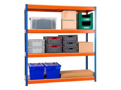 Regál 1800x1400x800 mm PROFESIONÁLNÍ lakovaný 4-policový, nosnost 1600 kg - MODRO-ORANŽOVÝ 01