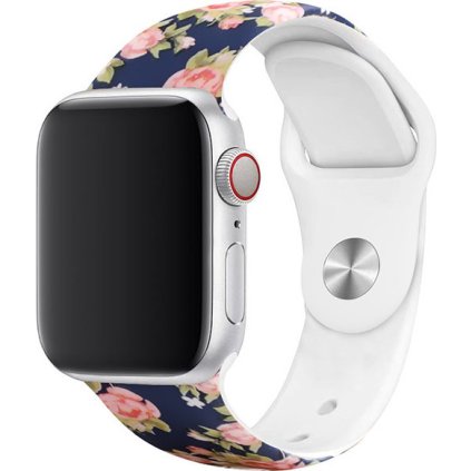 Řemínek s potiskem pro Apple Watch - S růžemi (Barva Černá, Velikost 38/40/41mm, Obvod M-L (střední až větší obvod zápěstí))