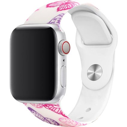 Řemínek s potiskem pro Apple Watch - Růžoví motýli (Barva Bílá, Velikost 38/40/41mm, Obvod M-L (střední až větší obvod zápěstí))