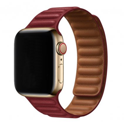 Kožený řemínek s magnetem pro Apple Watch - Vínově červená
