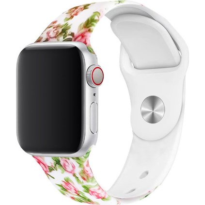 Řemínek s potiskem pro Apple Watch - Růžový sad (Barva Bílá, Velikost 38/40/41mm, Obvod S-M (menší až střední obvod zápěstí))