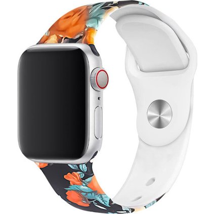 Řemínek s potiskem pro Apple Watch - Půlnoční růže (Barva Bílá, Velikost 38/40/41mm, Obvod M-L (střední až větší obvod zápěstí))