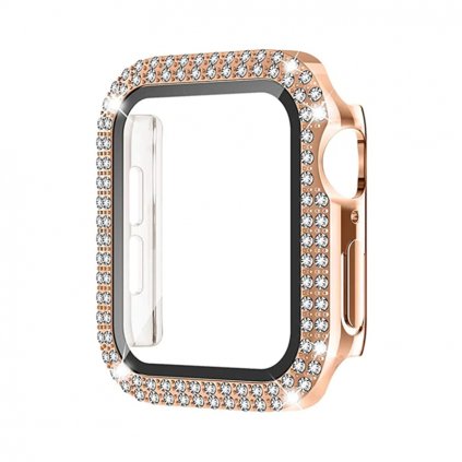 Ochranné pouzdro s tvrzeným sklem a diamanty pro Apple Watch - Rose Gold