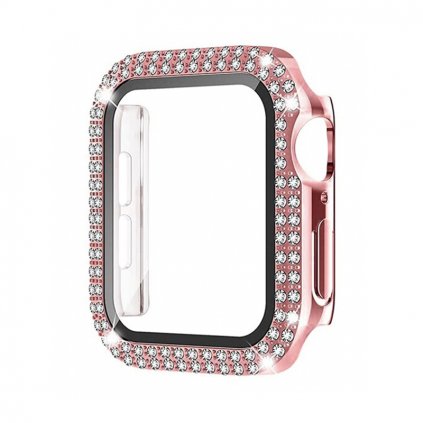 Ochranné pouzdro s tvrzeným sklem a diamanty pro Apple Watch - Rose Pink