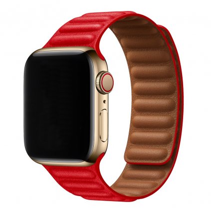 Kožený řemínek s magnetem pro Apple Watch - Červený