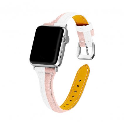 1458 1 damsky kozeny reminek pro apple watch bilo ruzovy