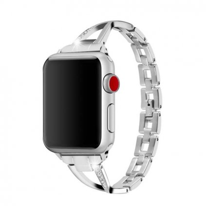 Stylový řemínek s kamínky pro Apple Watch - Stříbrný