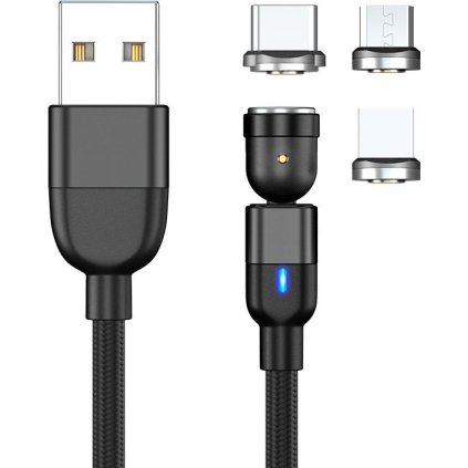Magnetický nabíjecí kabel 3v1 (USB-C + Lightning + Micro USB) (Barevná varianta Černá)