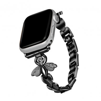 Stylový řemínek s kamínky a motýlem pro Apple Watch - Černý