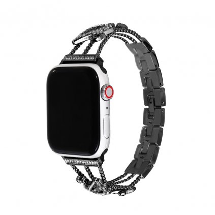 2073 2 stylovy reminek s kaminky a labuti pro apple watch cerny