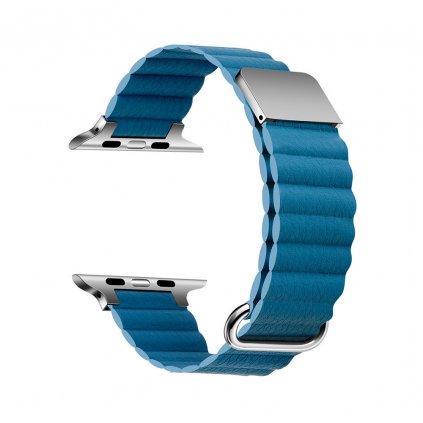 2085 stylovy kozeny reminek s magnetem pro apple watch modry