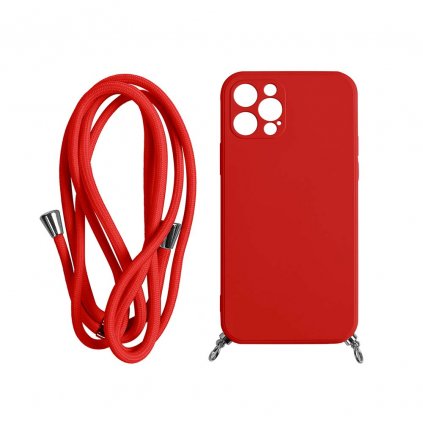 Silikonový obal na iPhone s provázkem - Červený