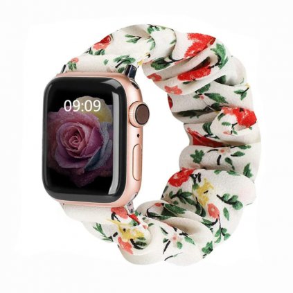 Stylový řemínek pro Apple Watch - Bílý s kytičkami