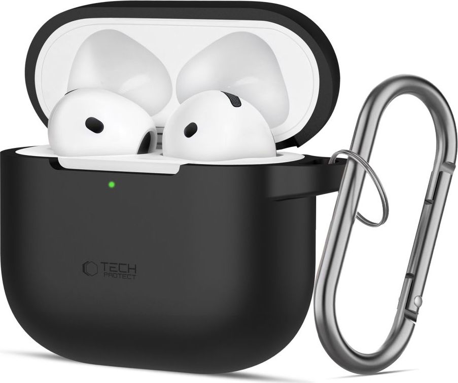 Tech-Protect Pouzdro s karabinou na sluchátka AirPods 4 - Tech-Protect, Silicone Hook Black