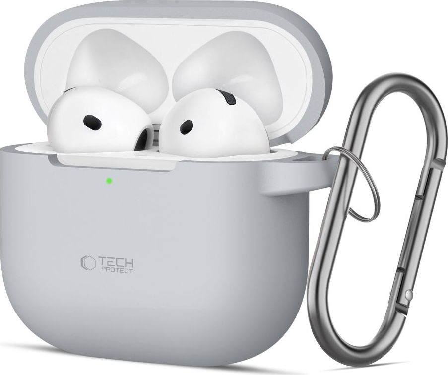 Tech-Protect Pouzdro s karabinou na sluchátka AirPods 4 - Tech-Protect, Silicone Hook Crayon Gray