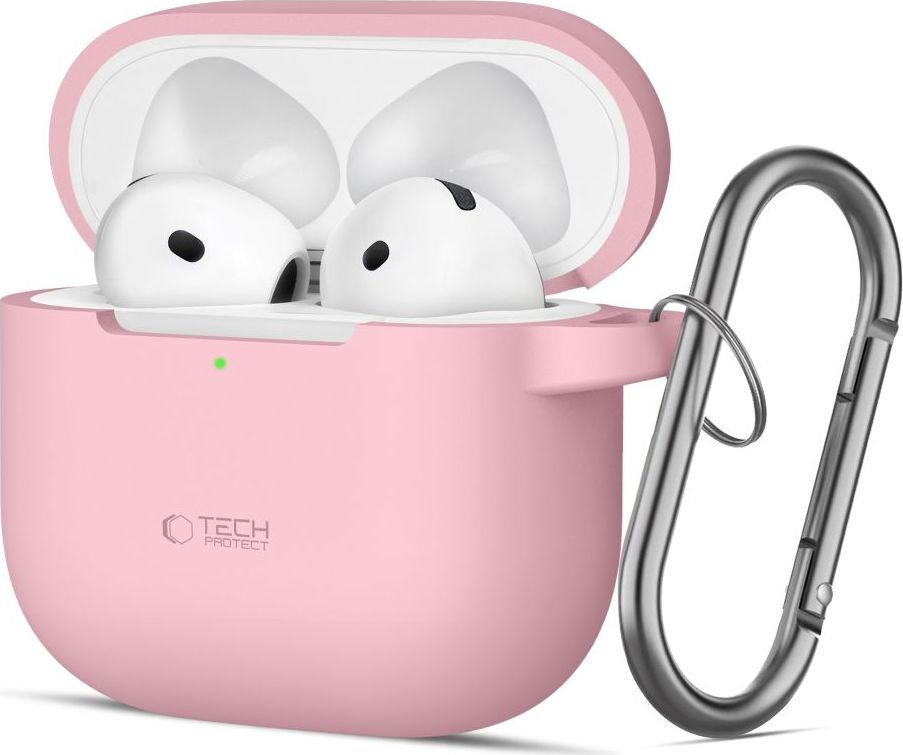 Tech-Protect Pouzdro s karabinou na sluchátka AirPods 4 - Tech-Protect, Silicone Hook Dusty Pink